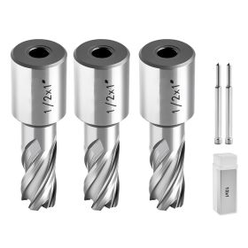 Annular Cutter Set, 5 pcs Weldon Shank Mag Drill Bits Kit, 1" Cutting Depth, 1/2" Cutting Diameter, HSS