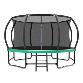 14FT Trampoline with Enclosure - Recreational Trampolines with Ladder and AntiRust Coating, ASTM Approval Outdoor Trampoline for Kids
