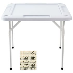 Mahjong Table, Square 4 Player Folding Card Table with 4 Cup Holders & 4 Chip Trays