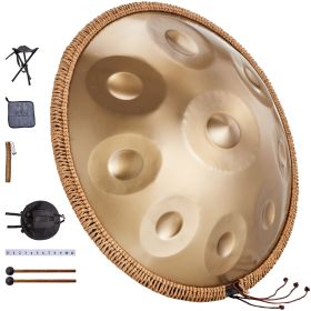 Handpan Drum, 22 in & 9 Notes, D Minor Hand Drum, Hand Pan Drum Instrument with Mallets, 440Hz Handpan Stand & Carry Bag, Steel Healing Sound Dru