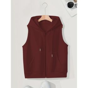 Women's Sleeveless Slim-fit Cardigan Zip Sweater (Option: Wine Red-5XL)