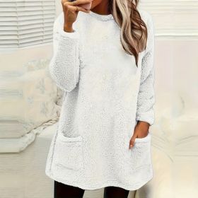 Women's Long Sleeved Pocket Plush Hoodie T-shirt (Option: White-XL)