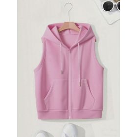 Women's Sleeveless Slim-fit Cardigan Zip Sweater (Option: Pink-4XL)