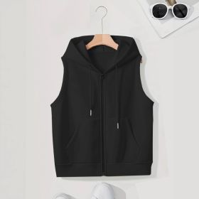 Women's Sleeveless Slim-fit Cardigan Zip Sweater (Option: Black-S)