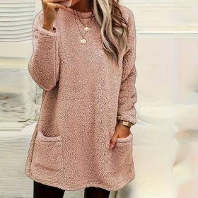 Women's Long Sleeved Pocket Plush Hoodie T-shirt (Option: Pink-L)