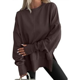 Fashion Casual Round Neck Pullover Loose Sports Long-sleeved Sweater (Option: Coffee-2XL)