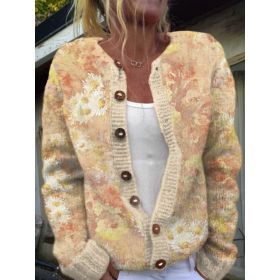 3D Digital Printing Cardigan Knitted Coat (Option: HWJ165908-L)