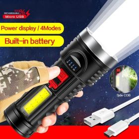 LED Flashlight Torch Rechargeable Work Light Built-in Battery Must Provide A Hazardous Materials Shipping Label For Self-pickup Order Ship By USP (Option: Black)