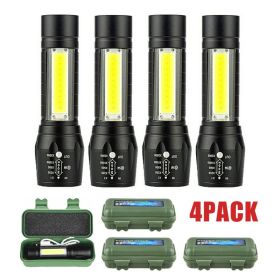 Mini Flashlight LED COB Torch Rechargeable High Lumens Zoomable Adjustable Focus Camping Light 3 Modes Waterproof Must Provide A Hazardous Materi (Option: 4PCS)