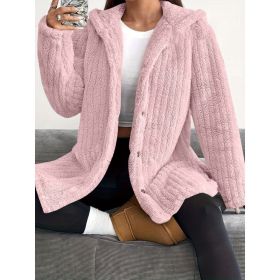 Hooded Loose Plush Coat Women's Regular Sleeve (Option: Pink-S)