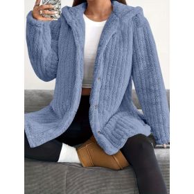 Hooded Loose Plush Coat Women's Regular Sleeve (Option: Blue-S)