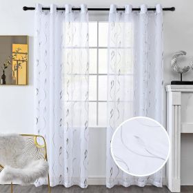 2PCS White gauze - gold stamping marble - Golden curtains, 96''*52'' (Color: Silver)