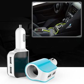Dual USB Car Charger with access to Cigarette Lighter Port (Color: Blue)