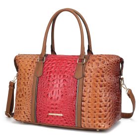 MKF Collection Raven Faux Crocodile-Embossed Vegan Leather Women's Duffle Bag by Mia K (Material: Vegan Leather, Color: Cognac)