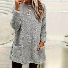 Women's Long Sleeved Pocket Plush Hoodie T-shirt (Option: Grey-4XL)