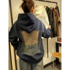 Women's Hooded Sportswear Casual Long Sleeved Shirt (Option: Dark Blue-XXL)