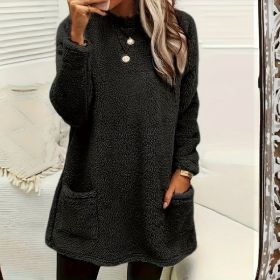 Women's Long Sleeved Pocket Plush Hoodie T-shirt (Option: Black-2XL)