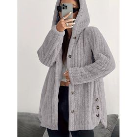 Hooded Loose Plush Coat Women's Regular Sleeve (Option: Light Gray-M)