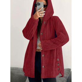 Hooded Loose Plush Coat Women's Regular Sleeve (Option: Red-M)
