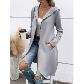 Personality Street Zip Hooded Long Velvet Lining Sweatshirt (Option: Gray-XXXXL)