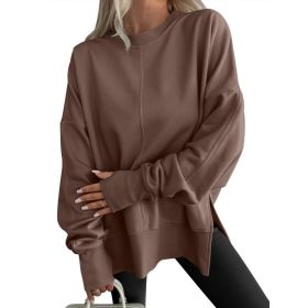 Fashion Casual Round Neck Pullover Loose Sports Long-sleeved Sweater (Option: Dark Brown-2XL)