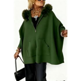 Ins Plush Hooded Cardigan Fashion Warm Pockets Zip-up Knitted Jacket Casual Outerwear Batwing Sleeve Sweater Women's Clothing (Option: Green-XS)