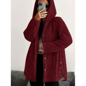 Hooded Loose Plush Coat Women's Regular Sleeve (Option: Wine Red-L)