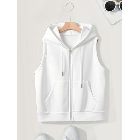 Women's Sleeveless Slim-fit Cardigan Zip Sweater (Option: White-5XL)