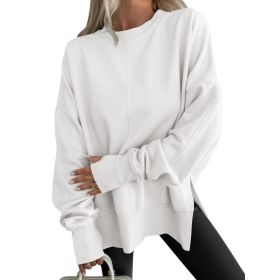 Fashion Casual Round Neck Pullover Loose Sports Long-sleeved Sweater (Option: White-XL)